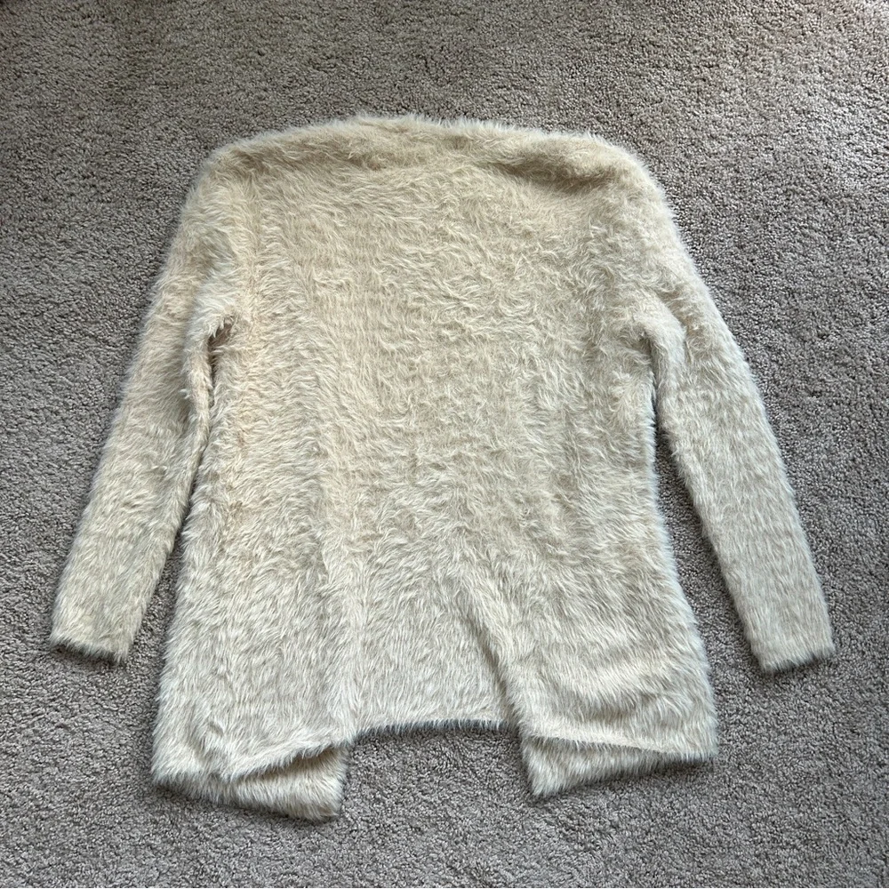 Free People Sand Beige Eyelash Faux Fur Open Front Cardigan Size Small